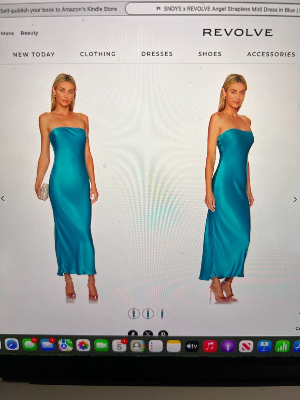 REVOLVE Strapless Satin Midi Dress in Teal Blue